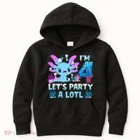 I'm 4 Let's Party A Lotl 4th Birthday Cute Axolotl Lovers Kids Hoodie thumb 0