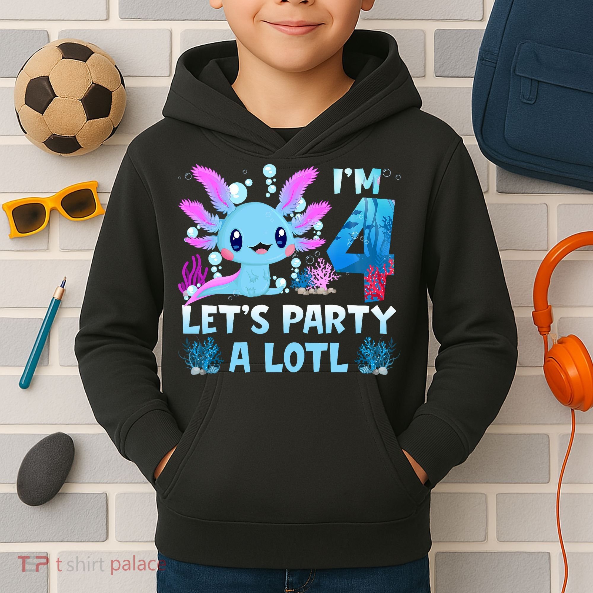 I'm 4 Let's Party A Lotl 4th Birthday Cute Axolotl Lovers Kids Hoodie