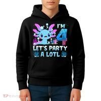 I'm 4 Let's Party A Lotl 4th Birthday Cute Axolotl Lovers Kids Hoodie thumb 4
