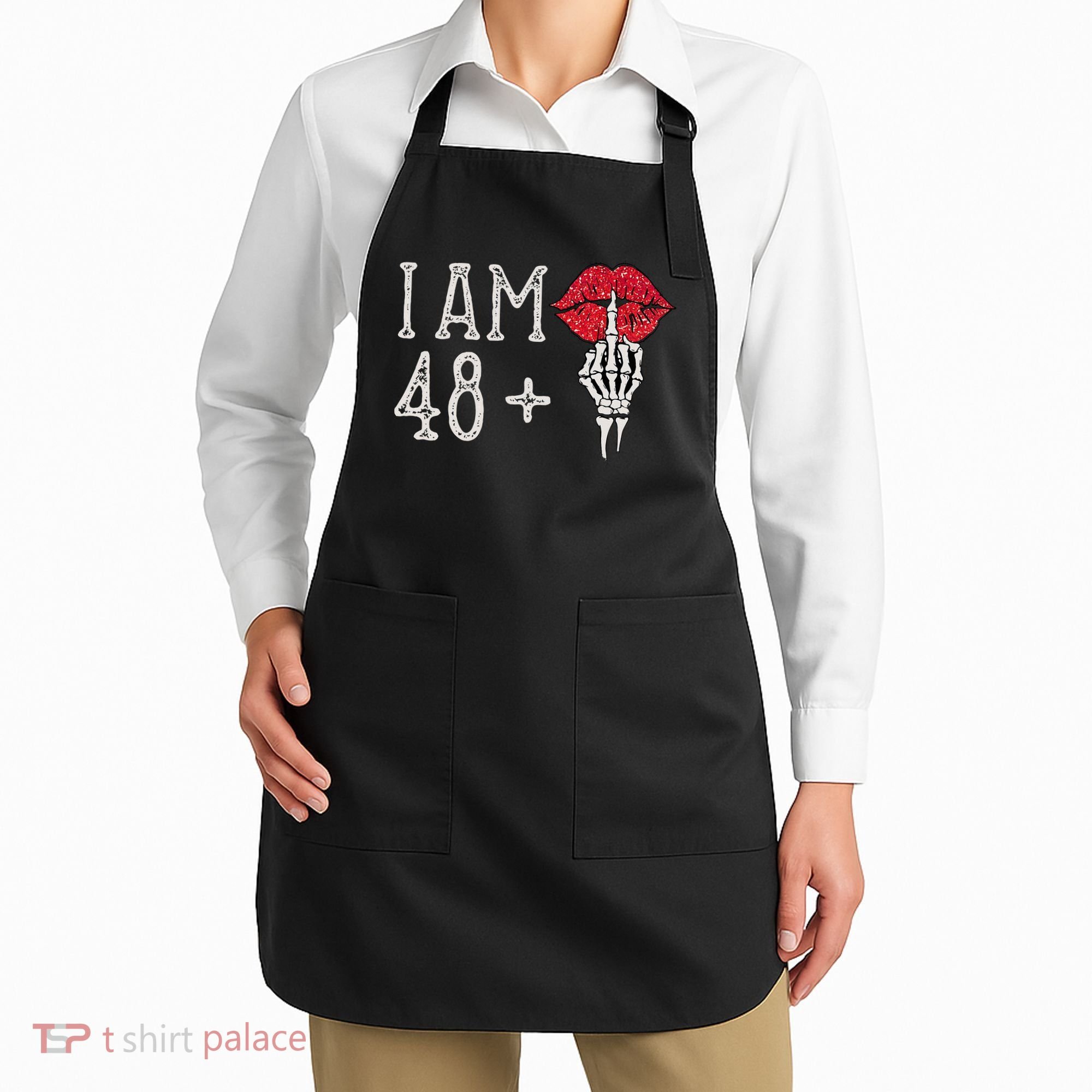 IM 48 Plus 1 Middle Finger Skull Funny 49th Birthday Apron