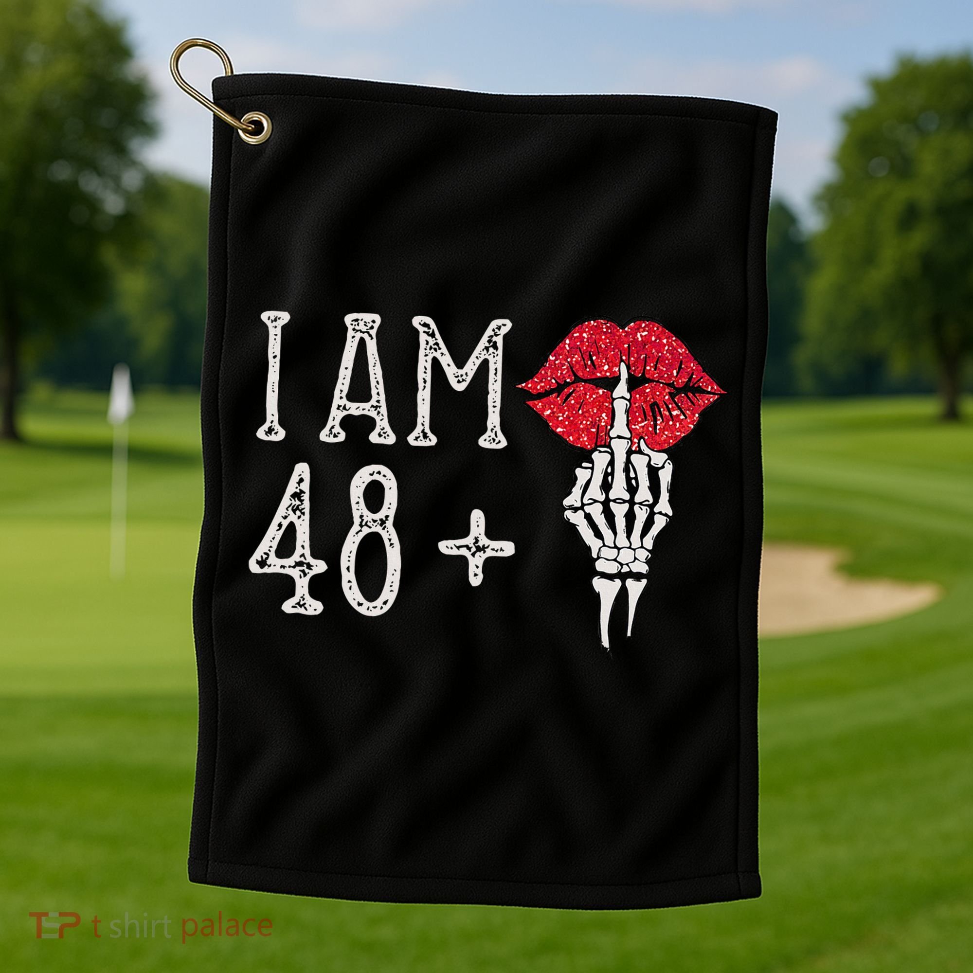 IM 48 Plus 1 Middle Finger Skull Funny 49th Birthday Golf Towel