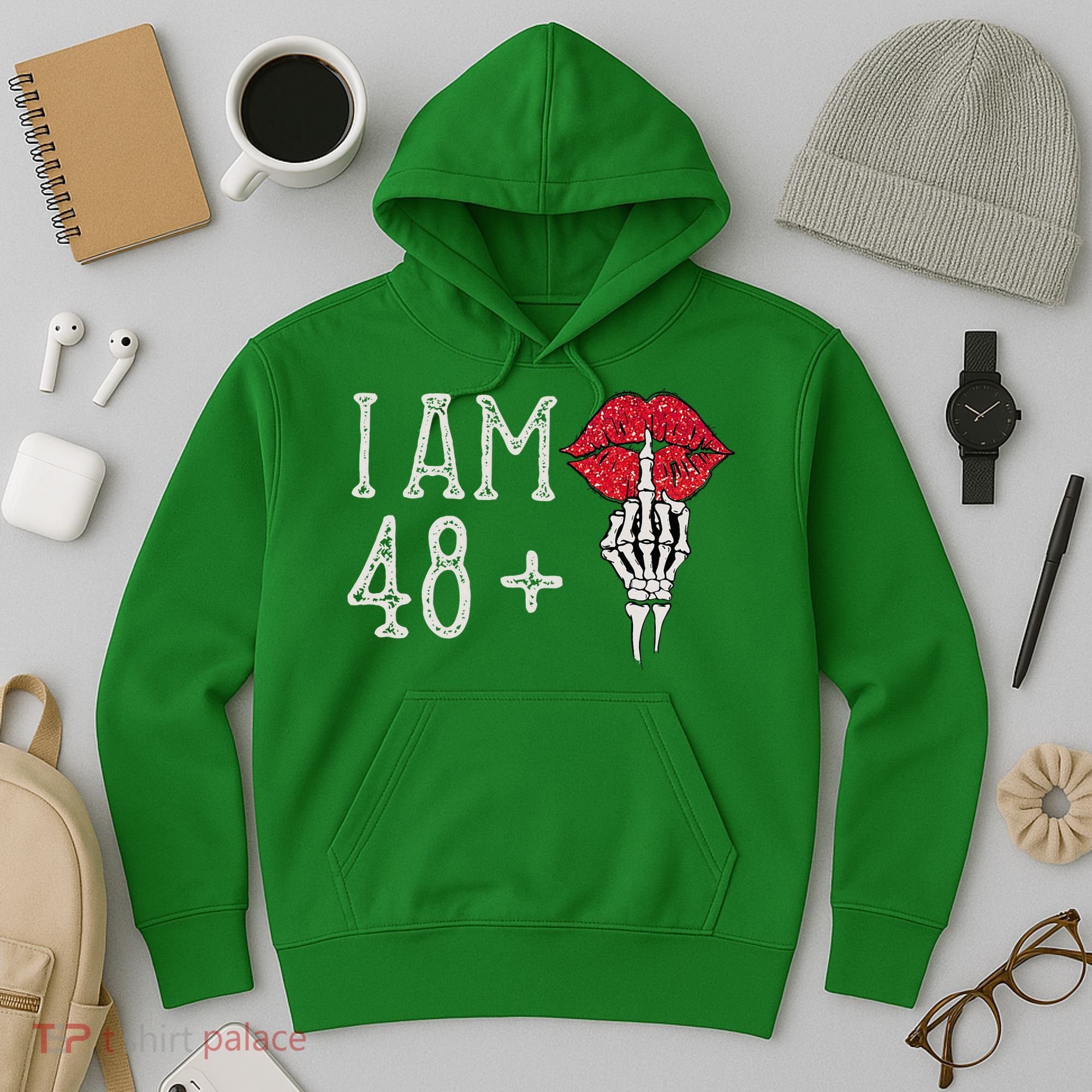 IM 48 Plus 1 Middle Finger Skull Funny 49th Birthday Hoodie