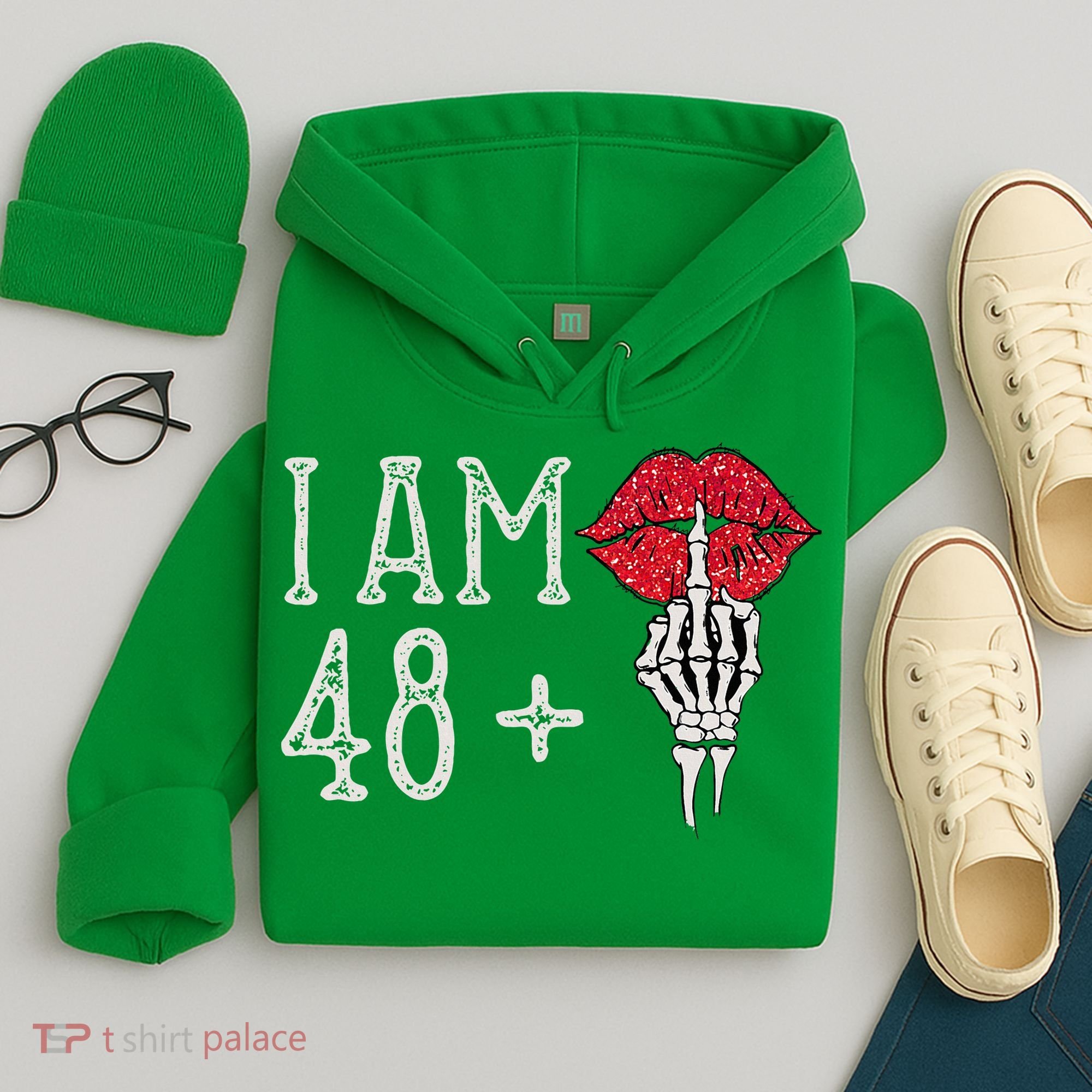 IM 48 Plus 1 Middle Finger Skull Funny 49th Birthday Hoodie