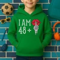 IM 48 Plus 1 Middle Finger Skull Funny 49th Birthday Kids Hoodie thumb 2