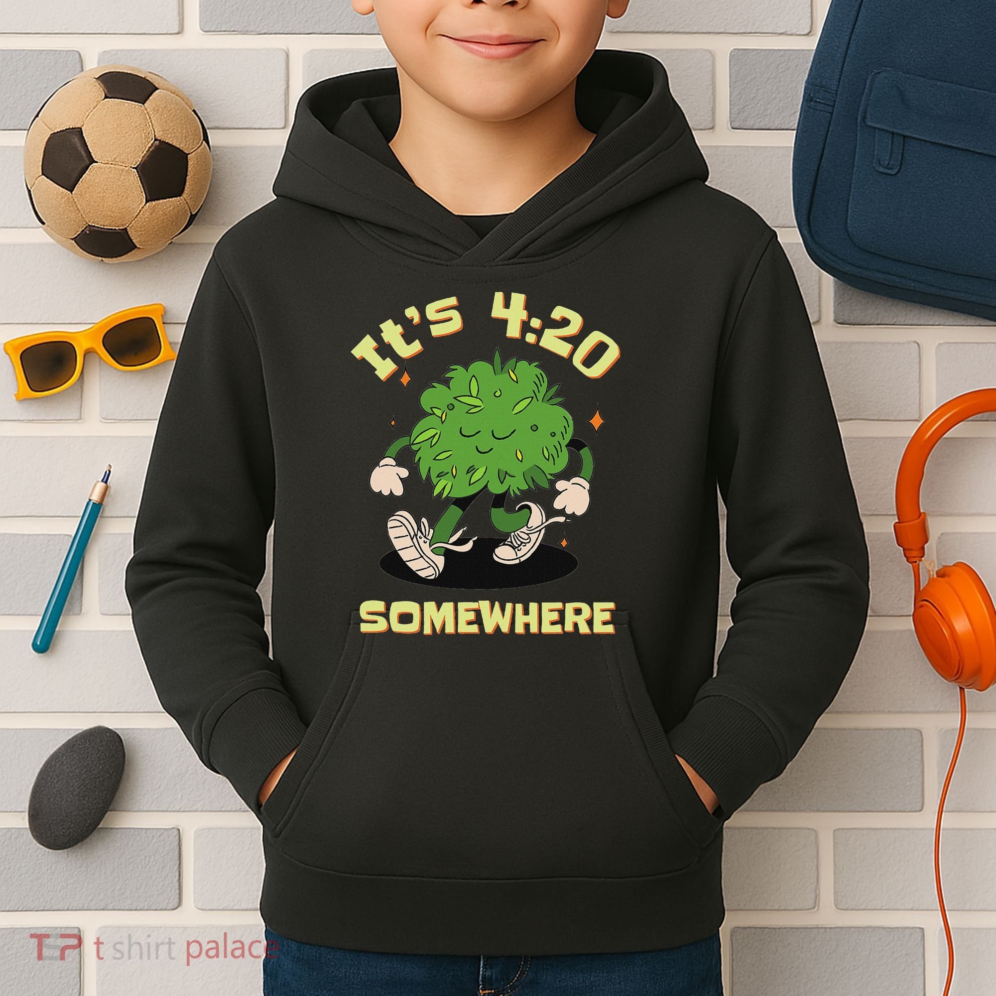 Its 420 Somewhere Funny Weed 420 Marijuana Stoner Kids Hoodie