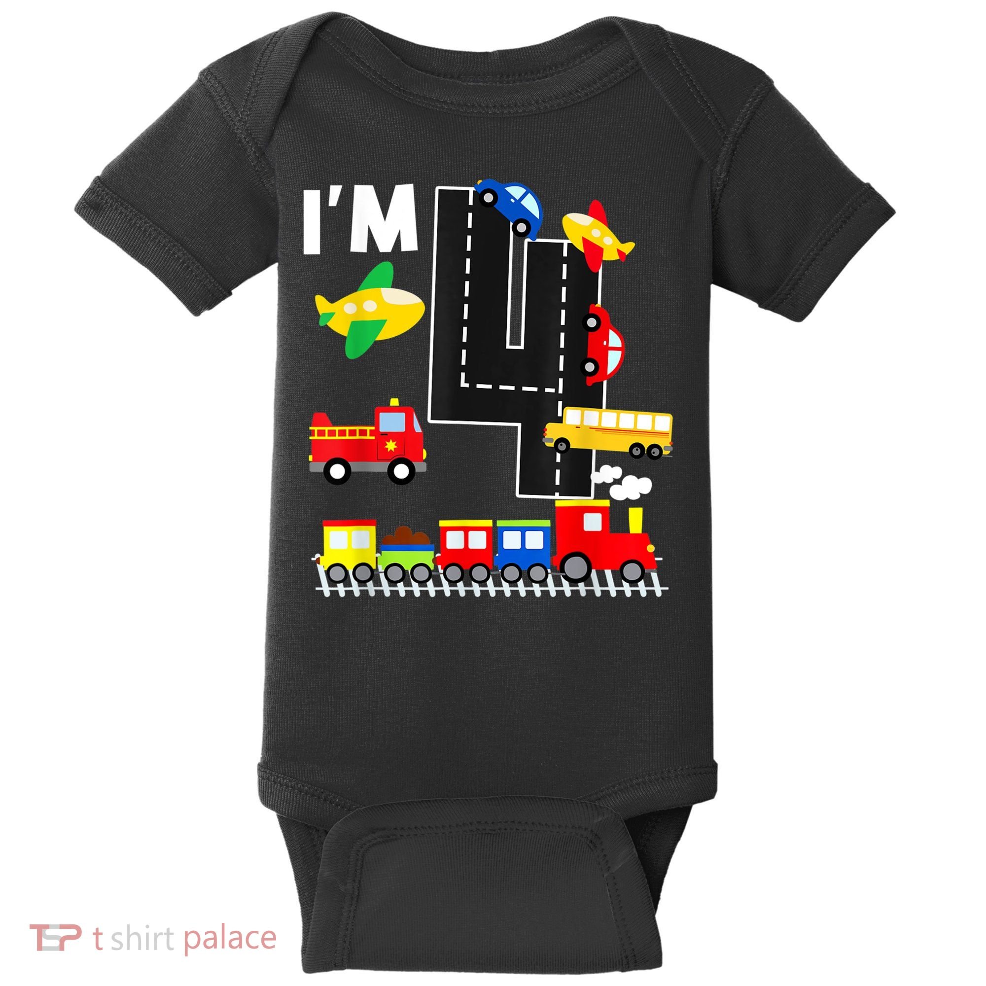 I'm 4 Years Old Locomotive Train 4th Birthday Toddle Baby Bodysuit