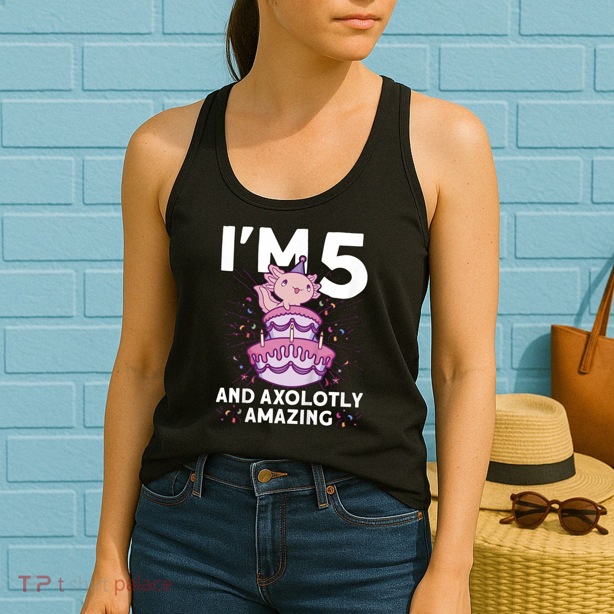 I'm 5 Bday Axolotl Party Cute 5th Birthday  Axolotl  Women's Tank Top