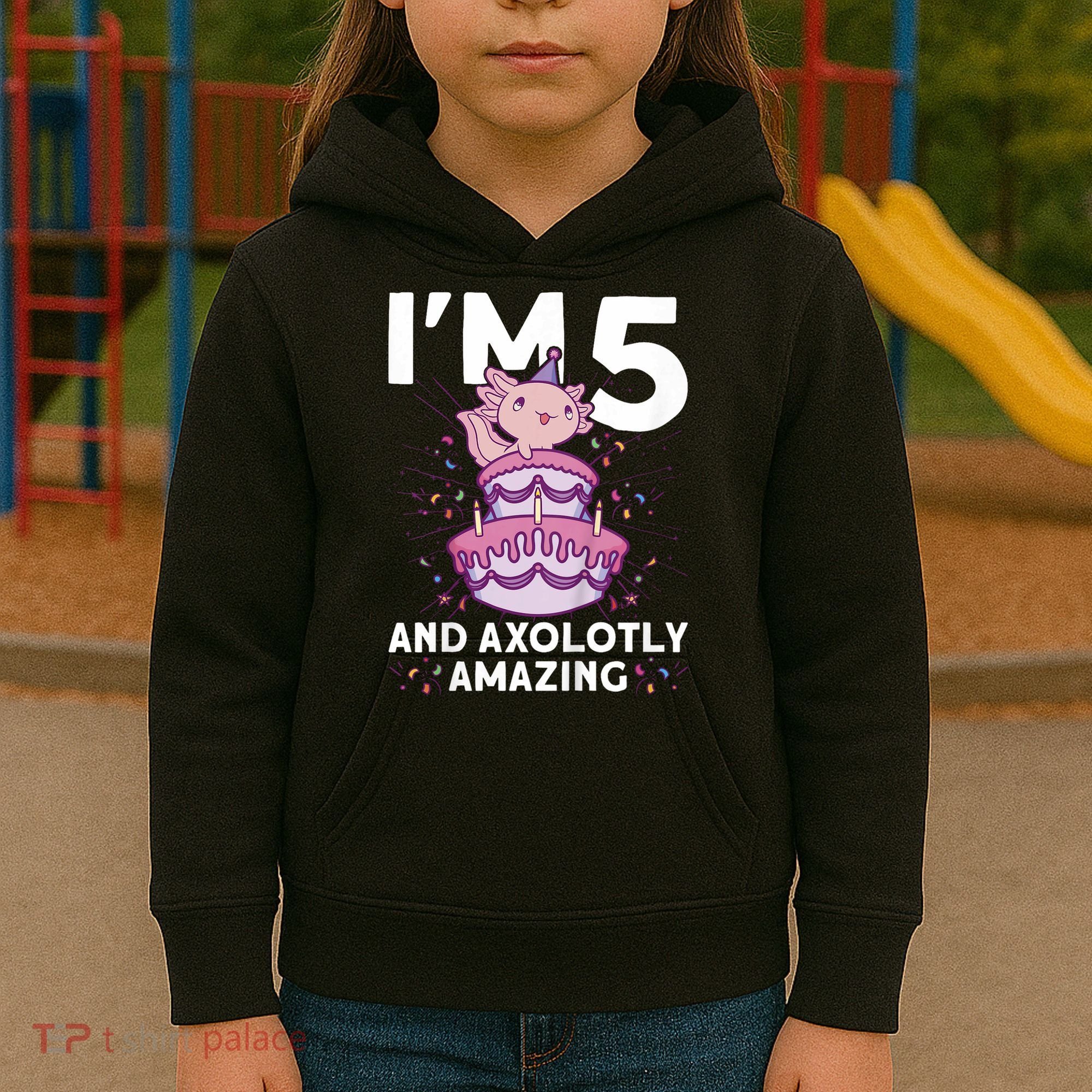 I'm 5 Bday Axolotl Party Cute 5th Birthday  Axolotl  Kids Hoodie