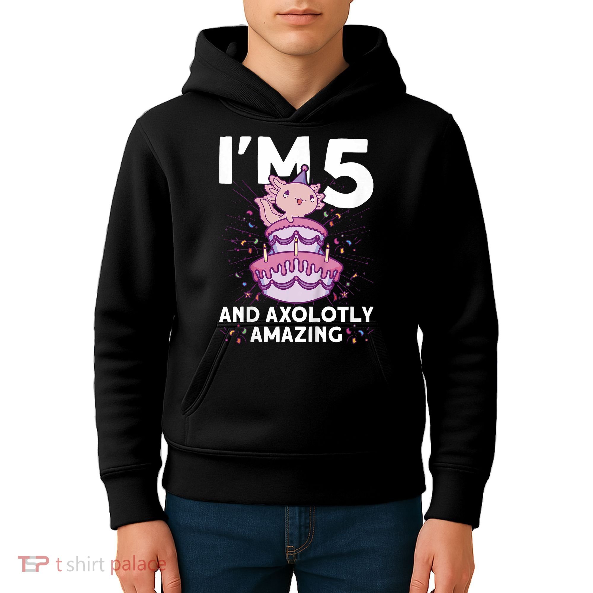 I'm 5 Bday Axolotl Party Cute 5th Birthday  Axolotl  Kids Hoodie