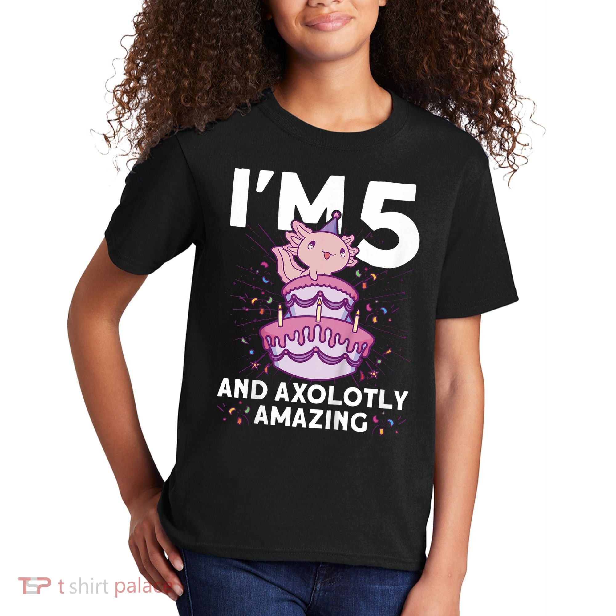 I'm 5 Bday Axolotl Party Cute 5th Birthday  Axolotl  Kids T-Shirt