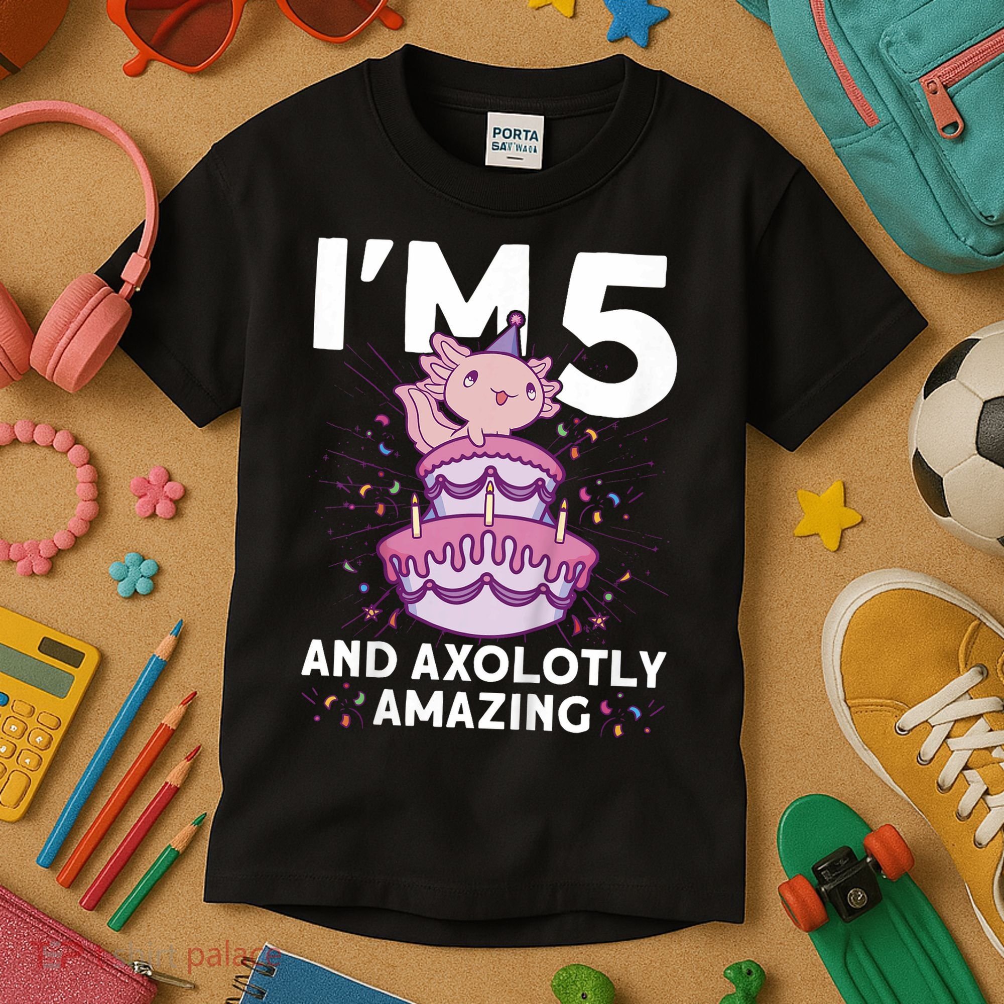 I'm 5 Bday Axolotl Party Cute 5th Birthday  Axolotl  Kids T-Shirt
