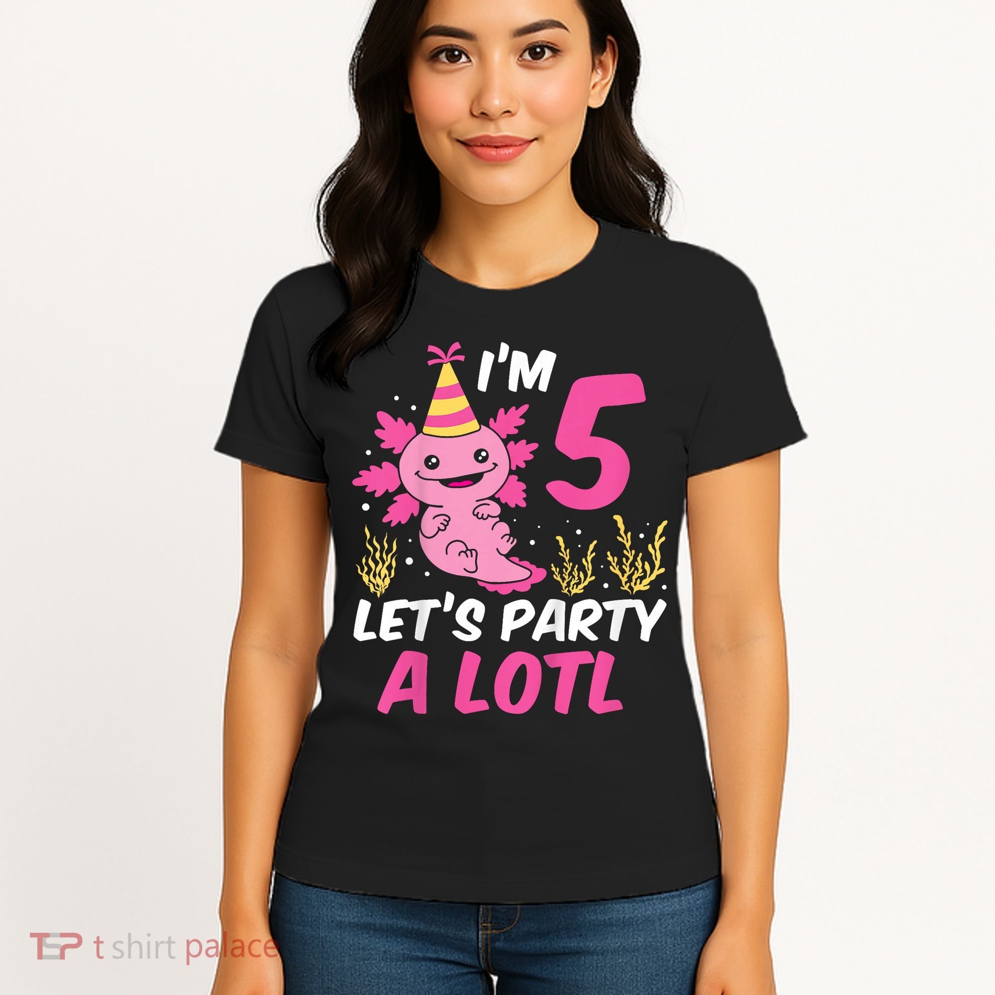 I'm 5 Let's Party A Lotl Axolotl 5th Birthday Axolotl Women's T-Shirt