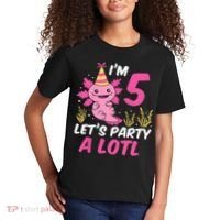 I'm 5 Let's Party A Lotl Axolotl 5th Birthday Axolotl Kids T-Shirt thumb 2