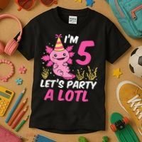 I'm 5 Let's Party A Lotl Axolotl 5th Birthday Axolotl Kids T-Shirt thumb 3