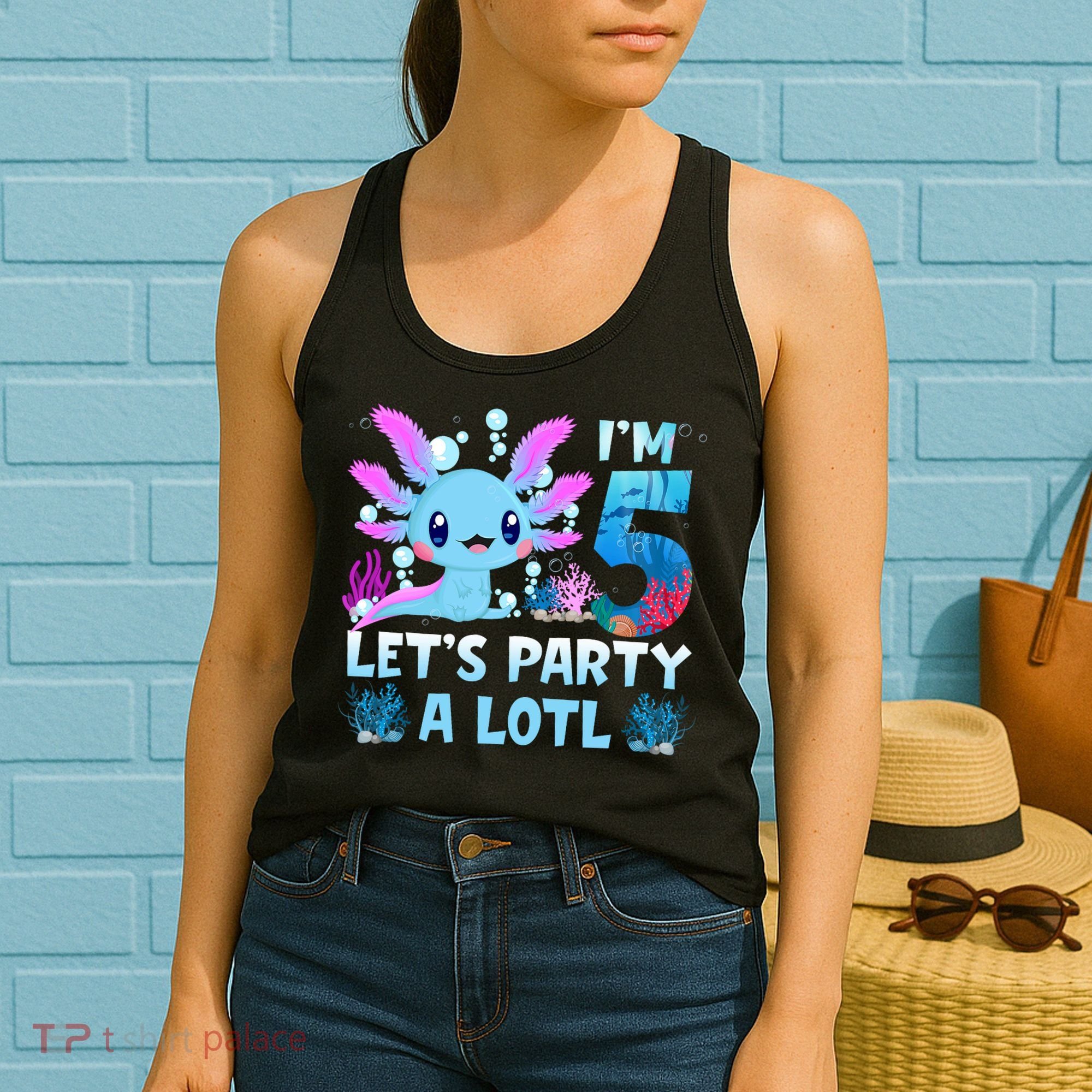 I'm 5 Let's Party A Lotl 5th Birthday Cute Axolotl Lovers Women's Tank Top