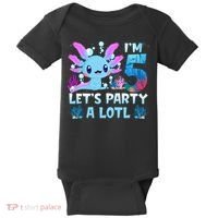 I'm 5 Let's Party A Lotl 5th Birthday Cute Axolotl Lovers Baby Bodysuit thumb 0