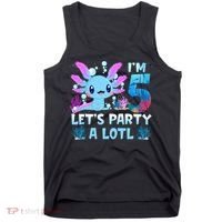 I'm 5 Let's Party A Lotl 5th Birthday Cute Axolotl Lovers Tank Top thumb 0