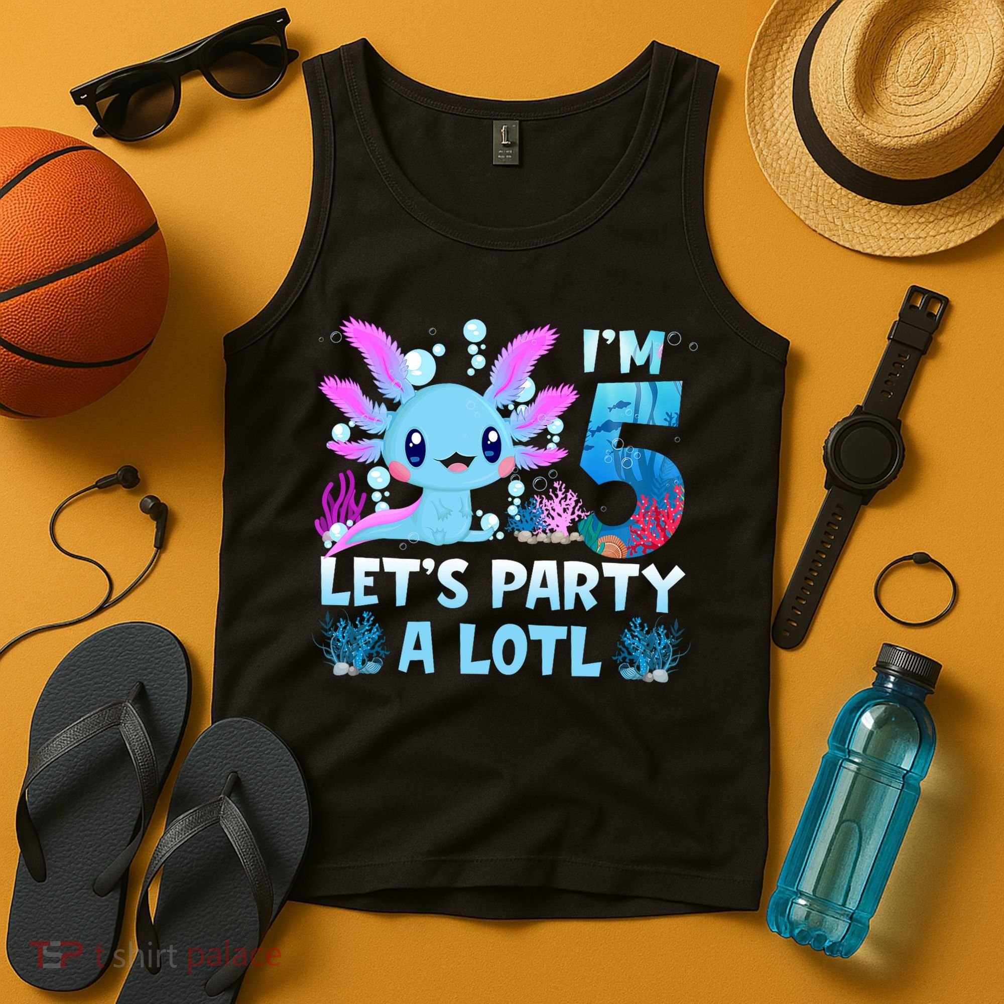 I'm 5 Let's Party A Lotl 5th Birthday Cute Axolotl Lovers Tank Top