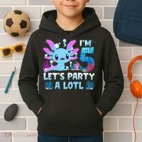 I'm 5 Let's Party A Lotl 5th Birthday Cute Axolotl Lovers Kids Hoodie thumb 2
