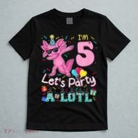 I'm 5 Let's Party A Lotl 5th Birthday Cute Axolotl Lovers T-Shirt thumb 5