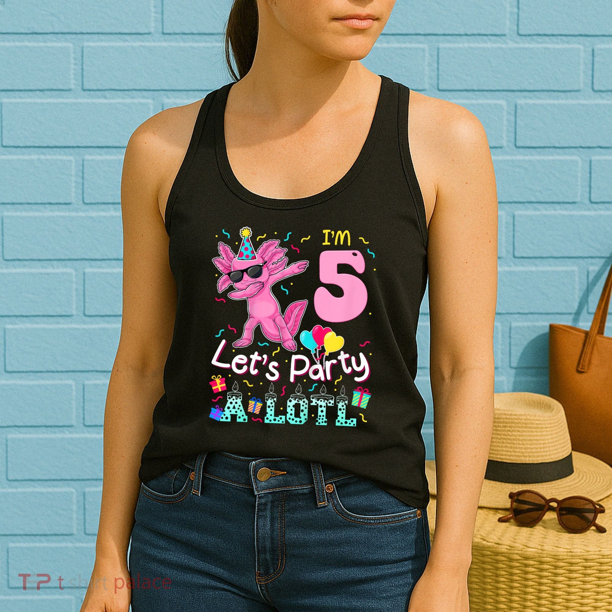 I'm 5 Let's Party A Lotl 5th Birthday Cute Axolotl Lovers Women's Tank Top