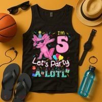 I'm 5 Let's Party A Lotl 5th Birthday Cute Axolotl Lovers Tank Top thumb 4