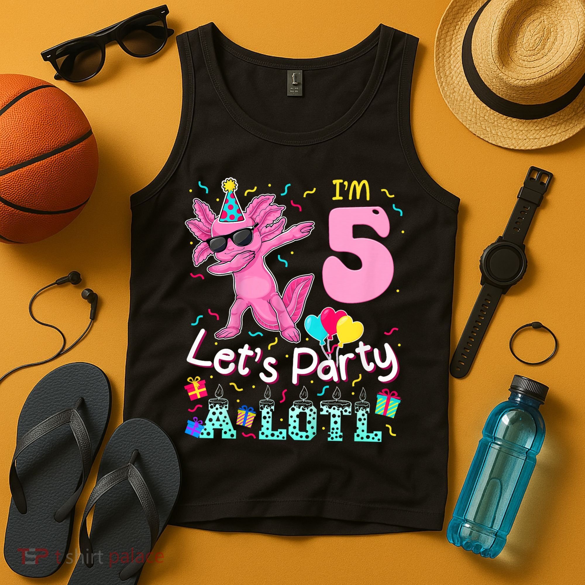 I'm 5 Let's Party A Lotl 5th Birthday Cute Axolotl Lovers Tank Top