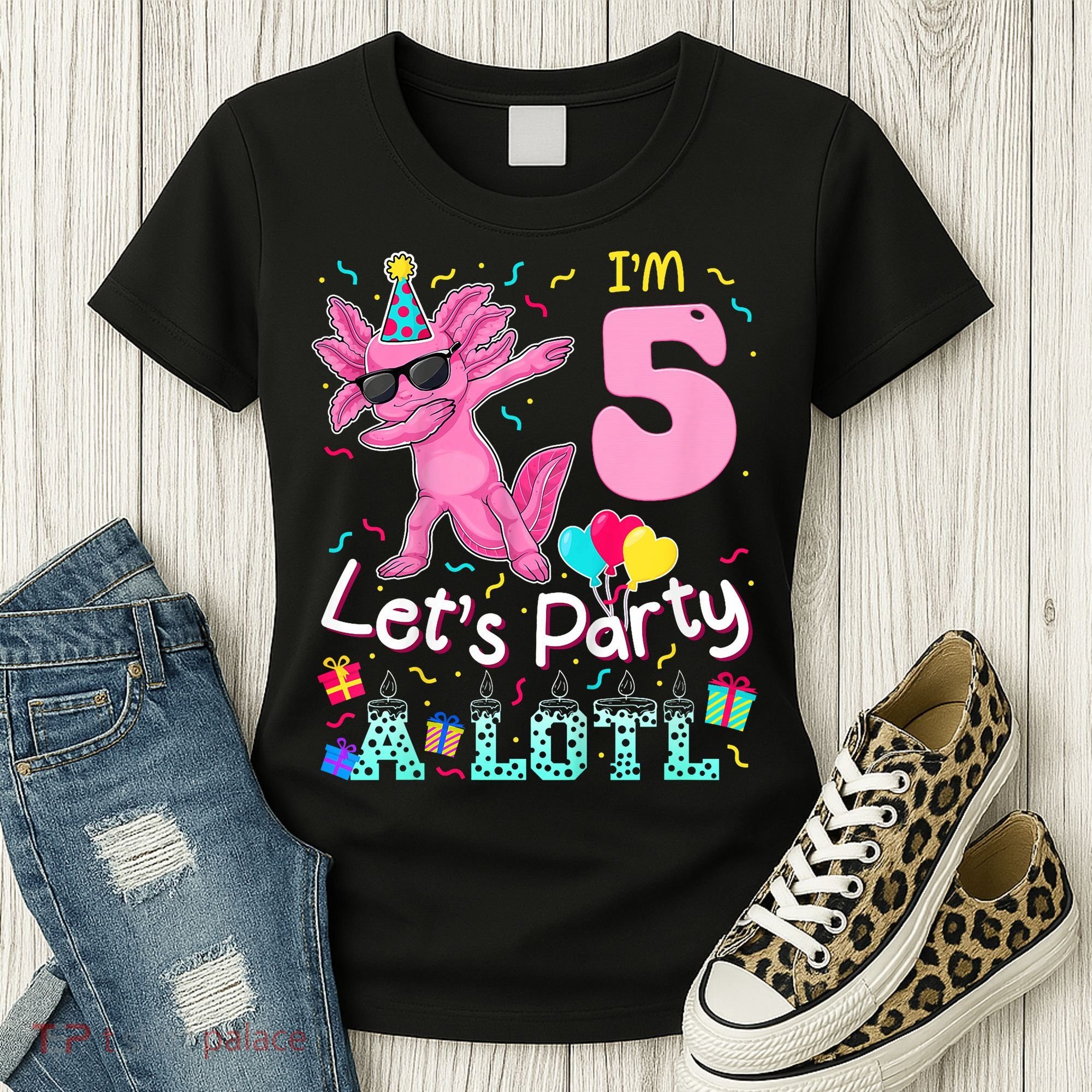 I'm 5 Let's Party A Lotl 5th Birthday Cute Axolotl Lovers Women's T-Shirt