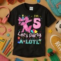 I'm 5 Let's Party A Lotl 5th Birthday Cute Axolotl Lovers Kids T-Shirt thumb 3