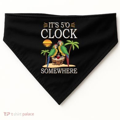 It's 5 O’Clock Somewhere Parrot Summer Beach Sunset Great Gift USA-Made Doggie Bandana