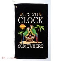 It's 5 O’Clock Somewhere Parrot Summer Beach Sunset Great Gift Golf Towel thumb 0