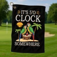 It's 5 O’Clock Somewhere Parrot Summer Beach Sunset Great Gift Golf Towel thumb 1