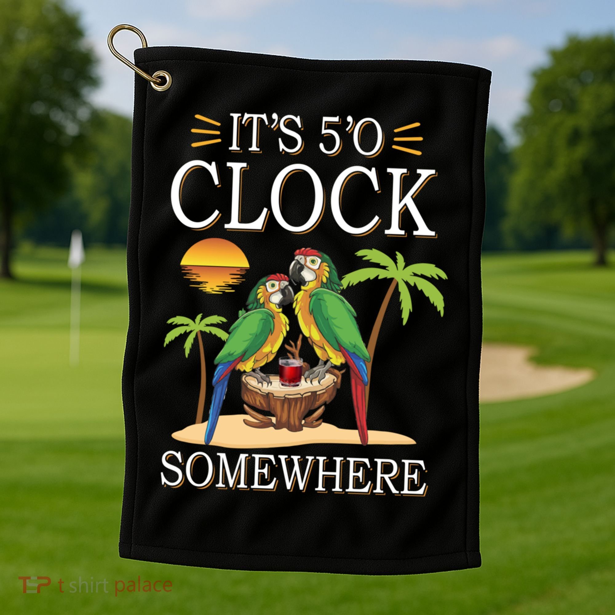 It's 5 O’Clock Somewhere Parrot Summer Beach Sunset Great Gift Golf Towel