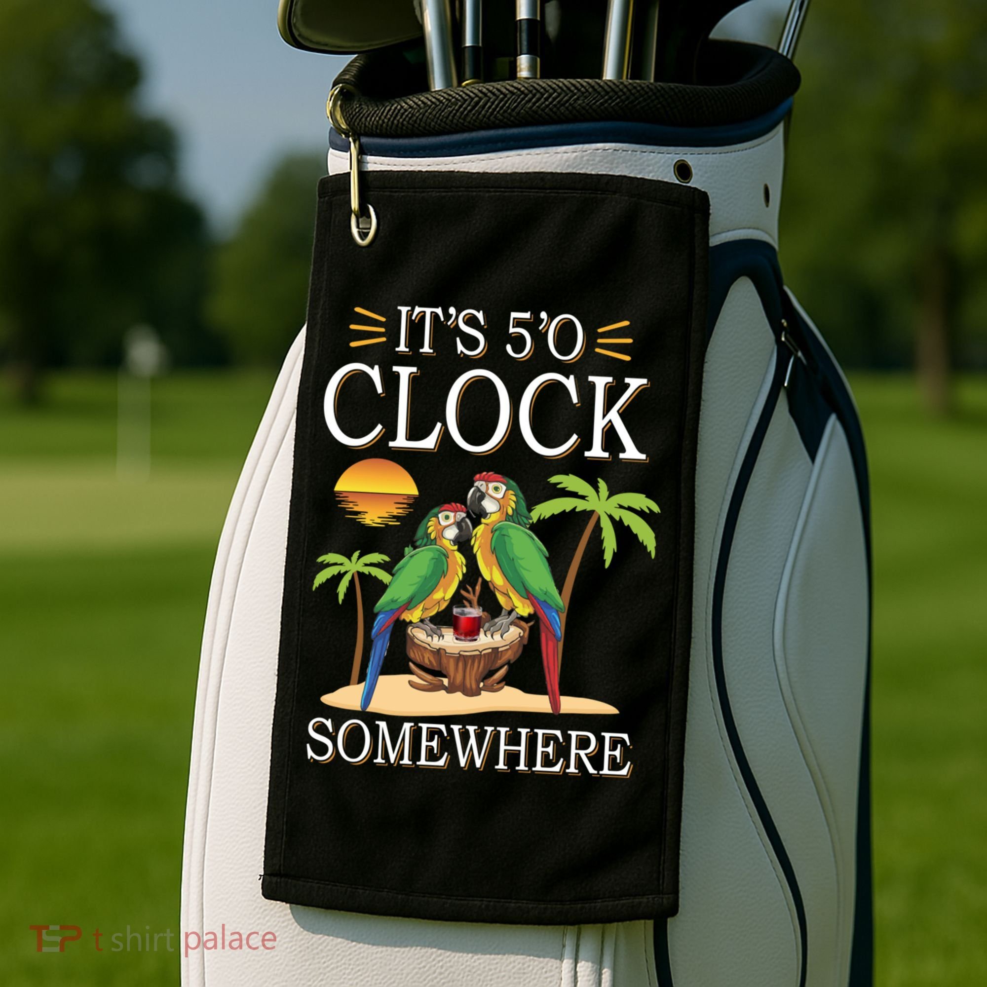 It's 5 O’Clock Somewhere Parrot Summer Beach Sunset Great Gift Golf Towel