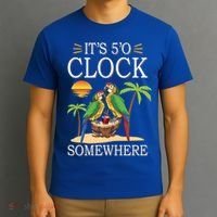 It's 5 O’Clock Somewhere Parrot Summer Beach Sunset Great Gift T-Shirt thumb 3