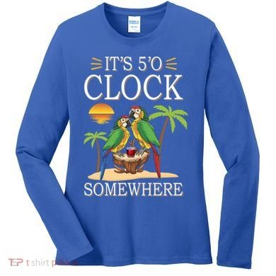 It's 5 O’Clock Somewhere Parrot Summer Beach Sunset Great Gift Women's Long Sleeve Shirt