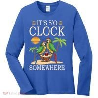 It's 5 O’Clock Somewhere Parrot Summer Beach Sunset Great Gift Women's Long Sleeve Shirt thumb 0
