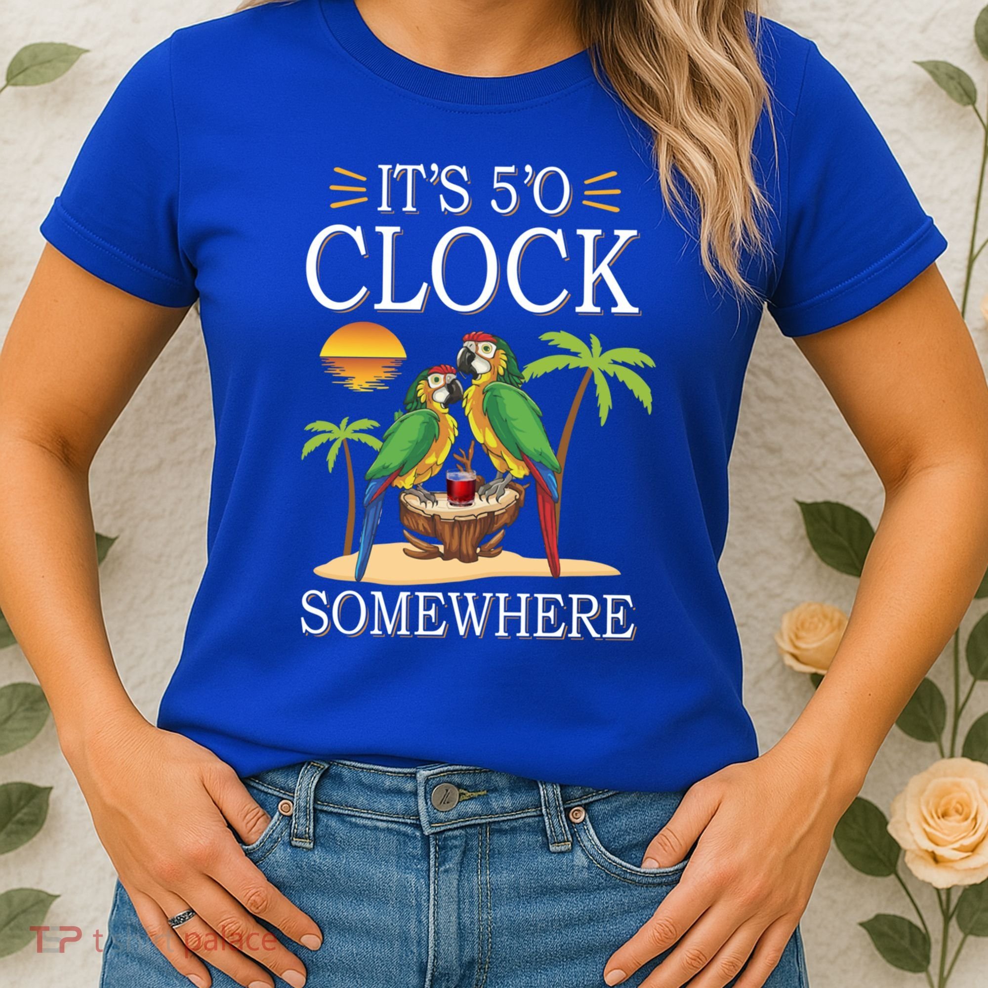 It's 5 O’Clock Somewhere Parrot Summer Beach Sunset Great Gift Women's T-Shirt