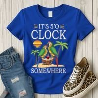 It's 5 O’Clock Somewhere Parrot Summer Beach Sunset Great Gift Women's T-Shirt thumb 3