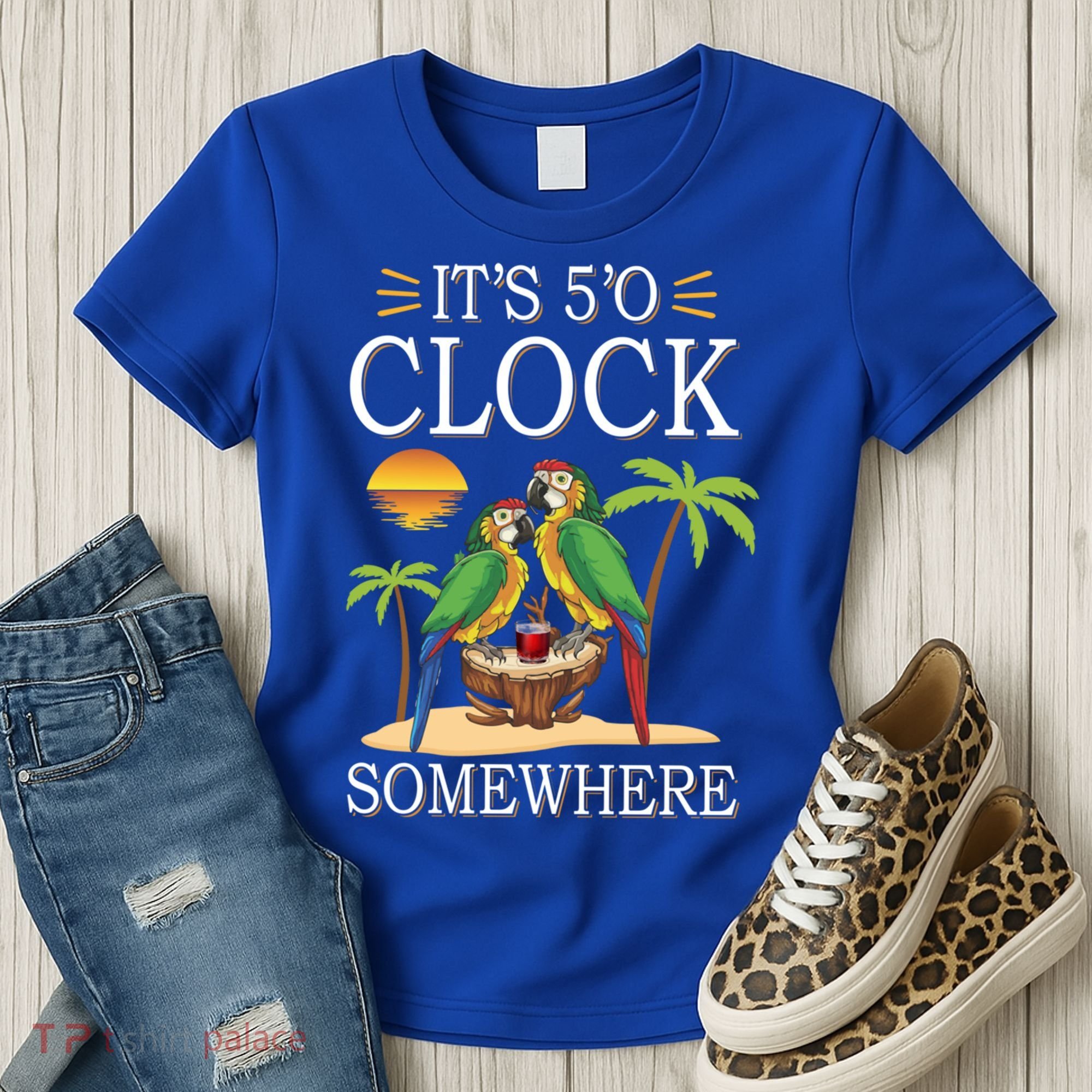 It's 5 O’Clock Somewhere Parrot Summer Beach Sunset Great Gift Women's T-Shirt
