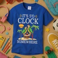 It's 5 O’Clock Somewhere Parrot Summer Beach Sunset Great Gift Kids T-Shirt thumb 3