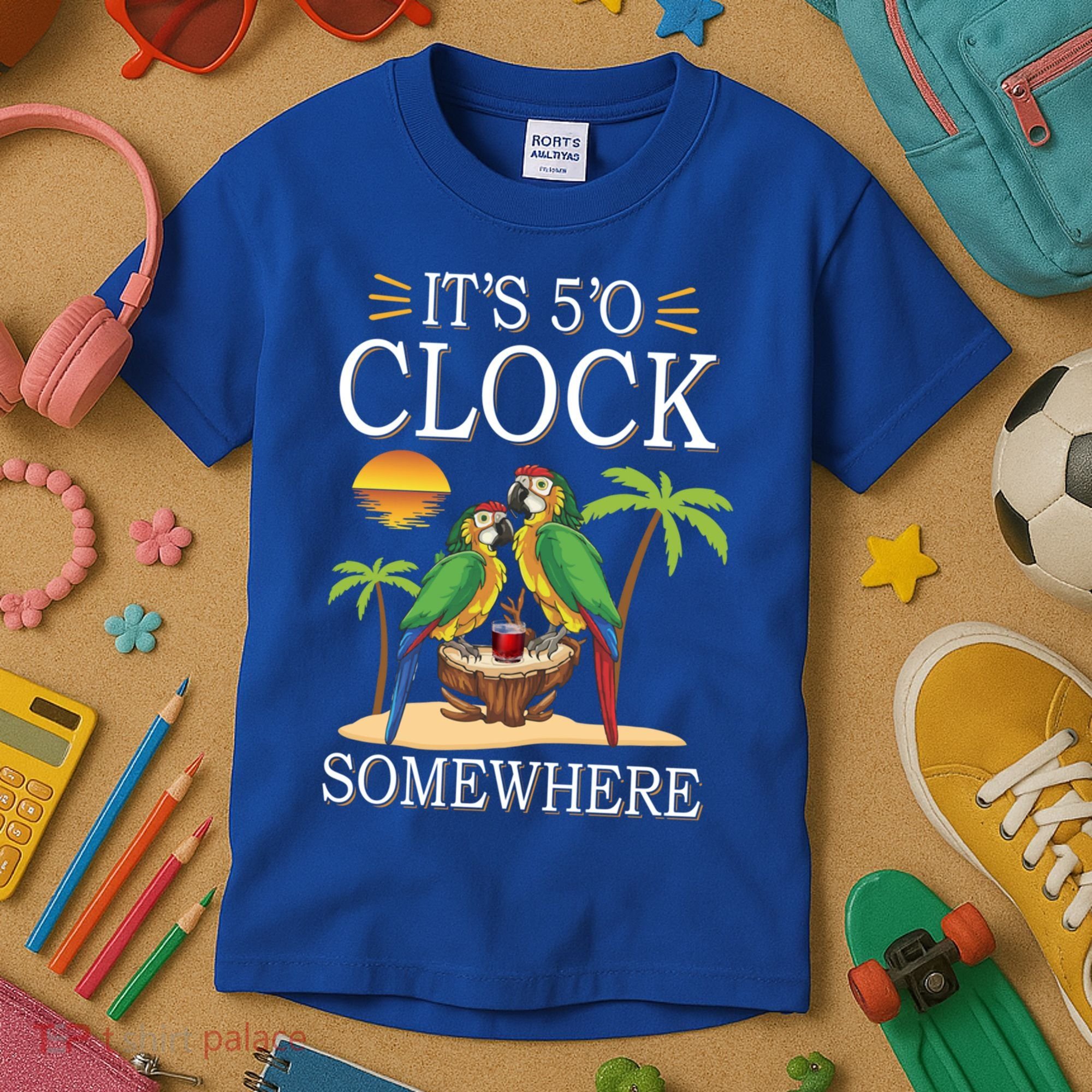 It's 5 O’Clock Somewhere Parrot Summer Beach Sunset Great Gift Kids T-Shirt