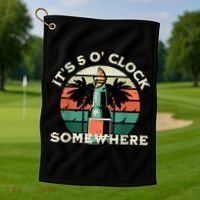 It's 5 O’clock Somewhere Summer Retro Sunset Drinking Golf Towel thumb 1