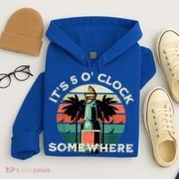 It's 5 O’clock Somewhere Summer Retro Sunset Drinking Hoodie thumb 4