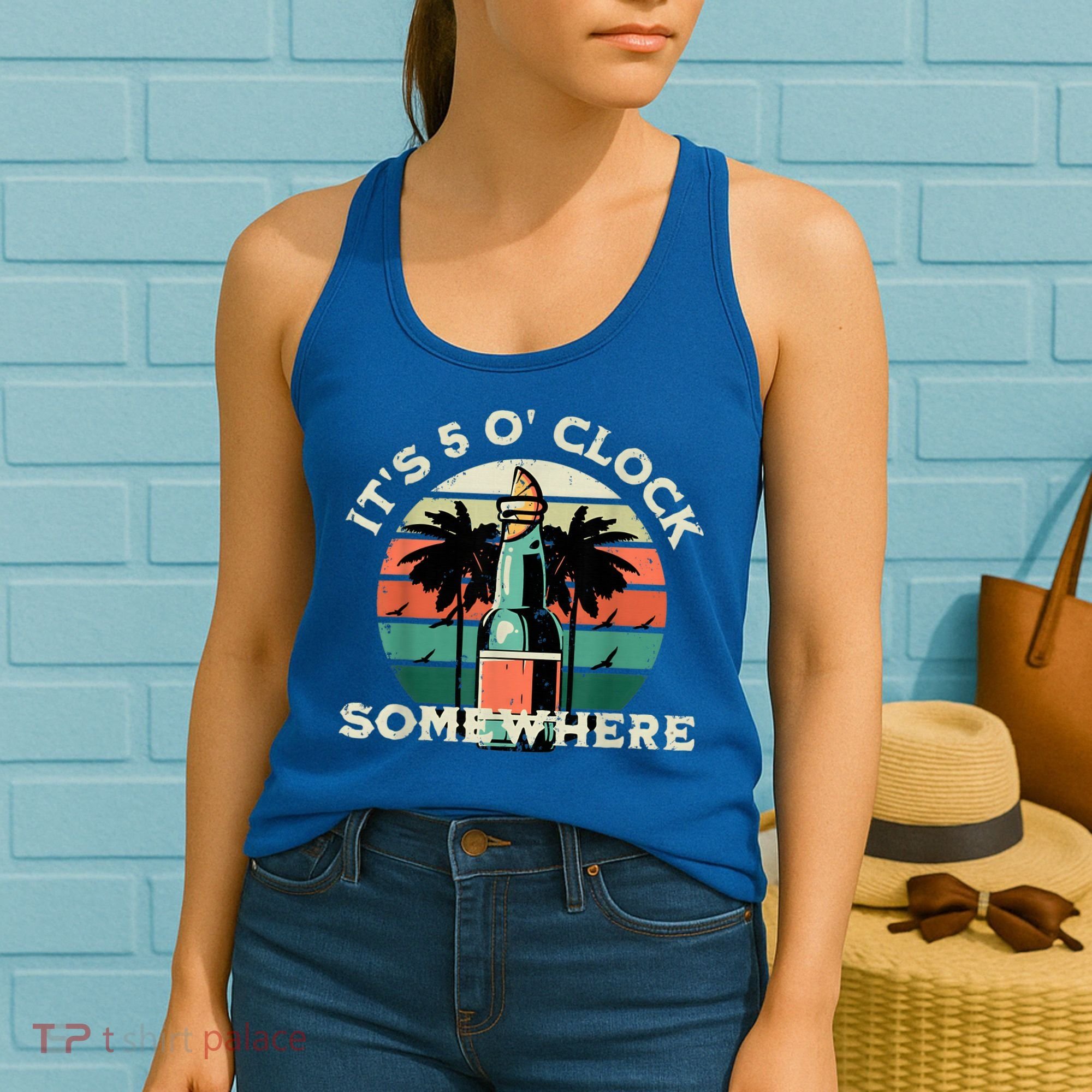 It's 5 O’clock Somewhere Summer Retro Sunset Drinking Women's Tank Top