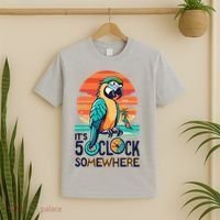 It's 5 O’Clock Somewhere Parrot Summer Beach Sunset Gift T-Shirt thumb 2
