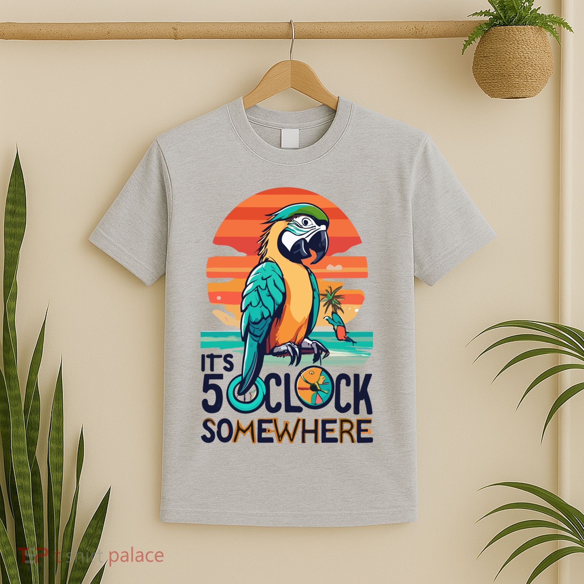 It's 5 O’Clock Somewhere Parrot Summer Beach Sunset Gift T-Shirt