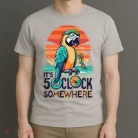 It's 5 O’Clock Somewhere Parrot Summer Beach Sunset Gift T-Shirt thumb 3