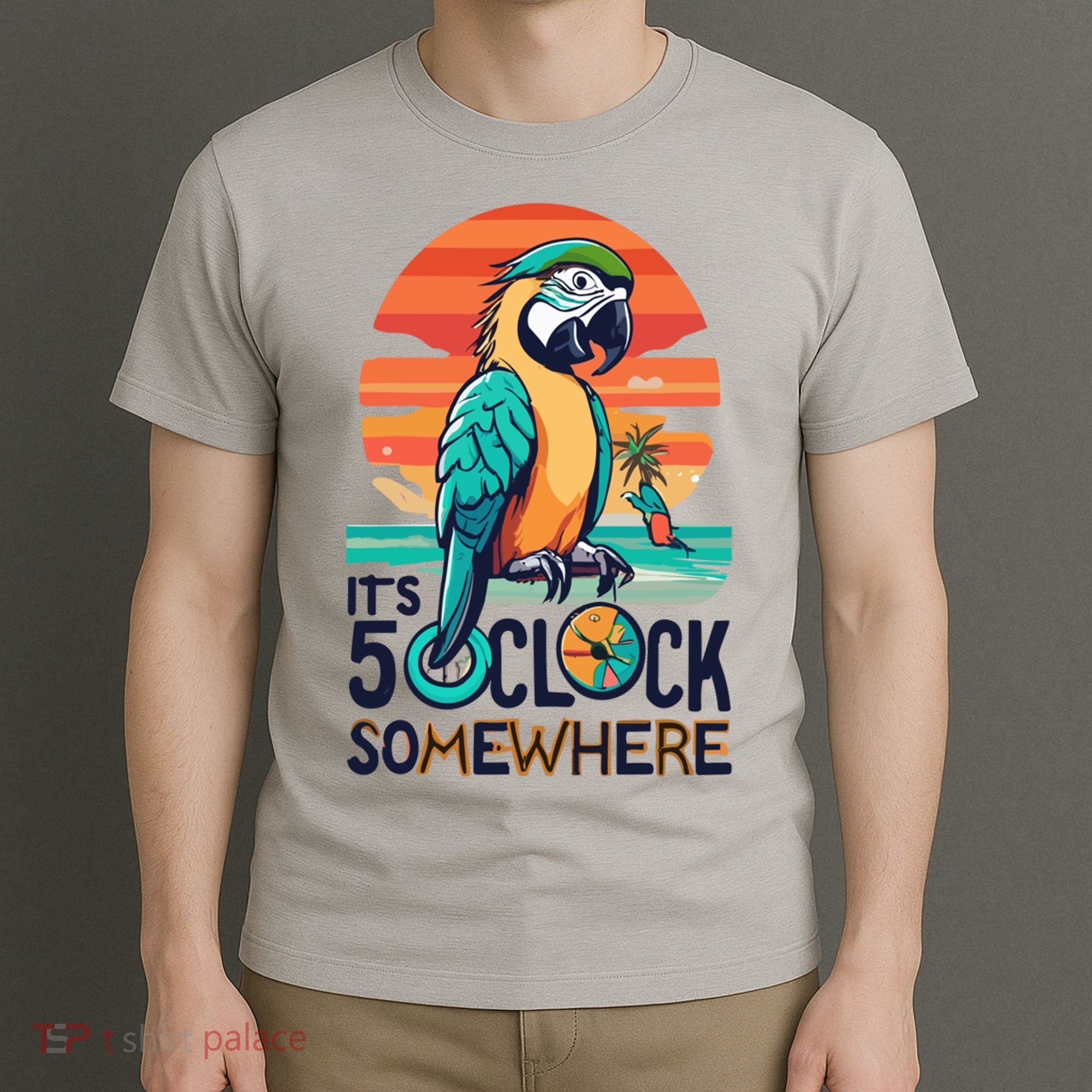 It's 5 O’Clock Somewhere Parrot Summer Beach Sunset Gift T-Shirt