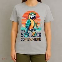 It's 5 O’Clock Somewhere Parrot Summer Beach Sunset Gift T-Shirt thumb 4